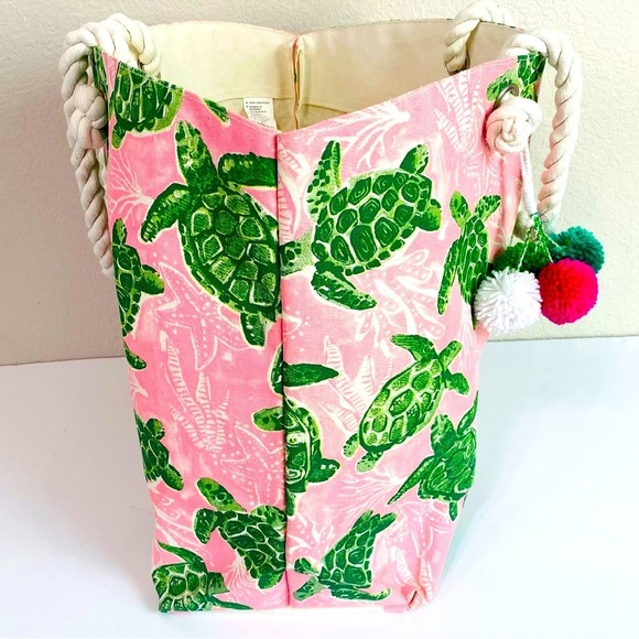 Tommy Bahama Pink Sea Turtle Large Reusable Beach Tote 17” x 14” x 9” - Picture 4 of 11